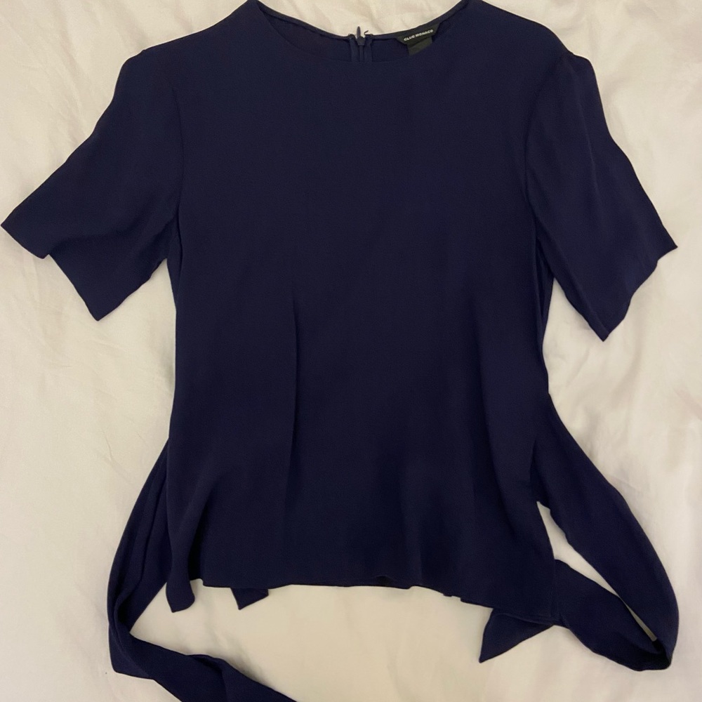 Club Monaco Navy Blue Back Tie Blouse XS